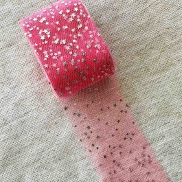 Фатин насичено рожевий в срібні зірочки