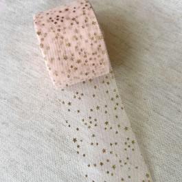 Фатин світлий персик в золоті зірочки