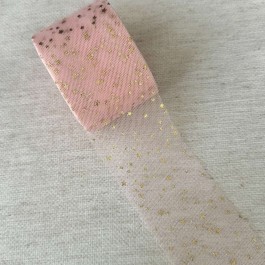 Фатин світло рожевий персик в золоті зірочки