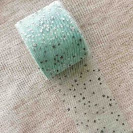 Фатин світлий тіффані в срібні зірочки