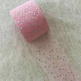 Фатин світло рожевий в срібні зірочки