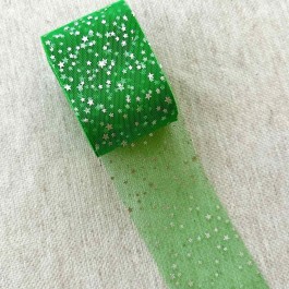 Фатин яскраво зелений в срібні зірочки