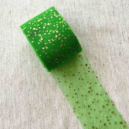 Фатин яскраво зелений в золоті зірочки