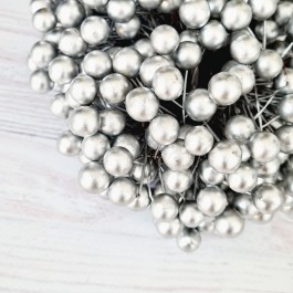 Ягідки глянцеві на проволці, двосторонні срібні