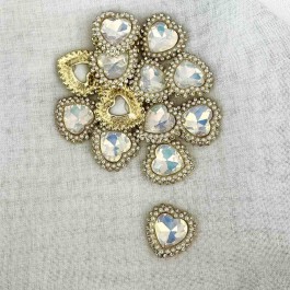 Стразова серединка "Сердечко", розмір 2,3х2,4см, опалового кольору