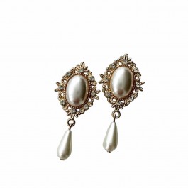 Стразова серединка з підвіскою перламутрова в золотій оправі 2,5х5,5см