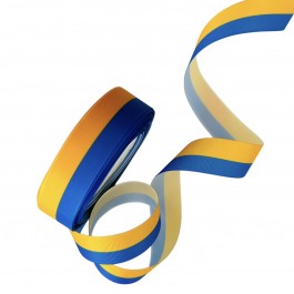 Репсова стрічка 2,5см синьо жовтого кольору
