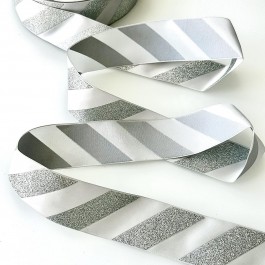 Стрічка сатинова з глітером, шириною 3,8см, срібного кольору