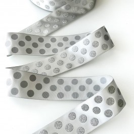 Стрічка сатинова з глітером, шириною 3,8см, срібного кольору