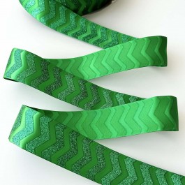 Стрічка сатинова з глітером, ширною 3,8см, зеленого кольору