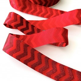 Стрічка сатинова з глітером, шириною 3,8см, червоного кольору