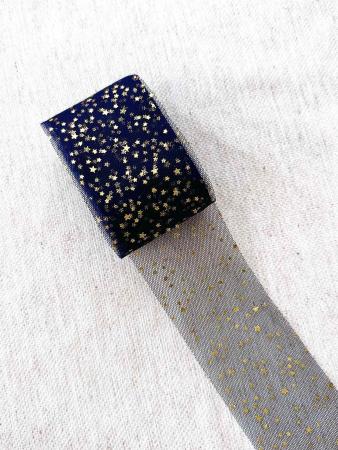 Фатин темно синій в золоті зірочки