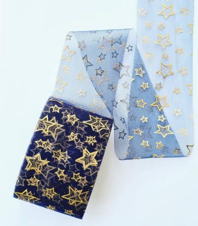 Фатин темно синій в зірочки