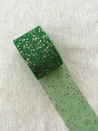 Фатин зелений в золоті зірочки