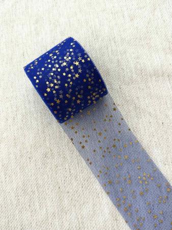 Фатин синій електрик в золоті зірочки