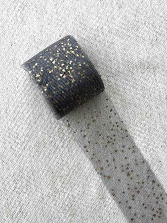 Фатин темно сірий в золоті зірочки