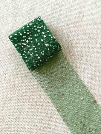 Фатин зелений в срібні зірочки