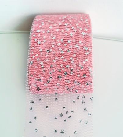 Фатин кораловий в срібні зірочки