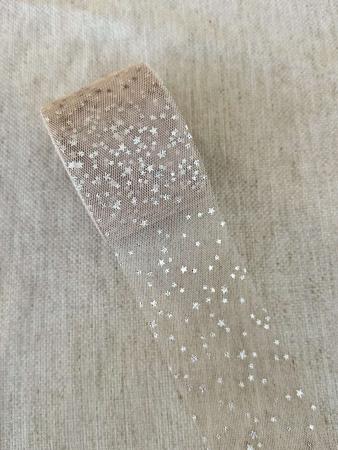 Фатин кофейний в срібні зірочки