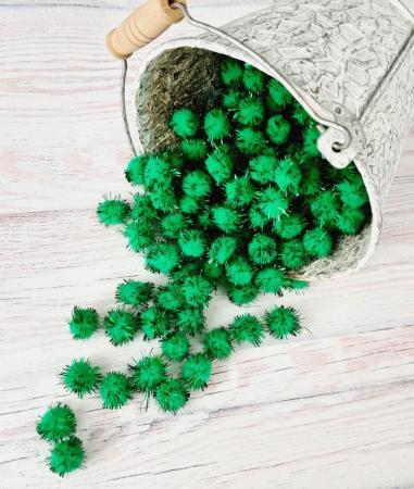 Помпони фетрові зелені з люрексом 1,5см (10см)