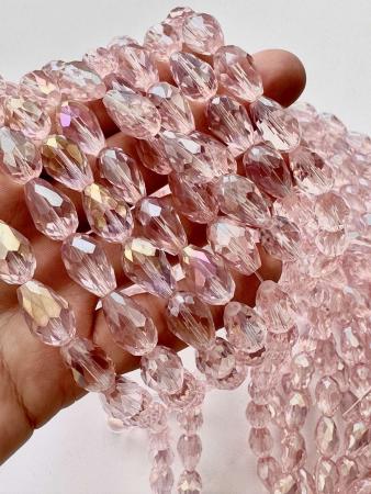 Кришталеві намистини 10х15мм (Капля) ніжно-рожевого кольору