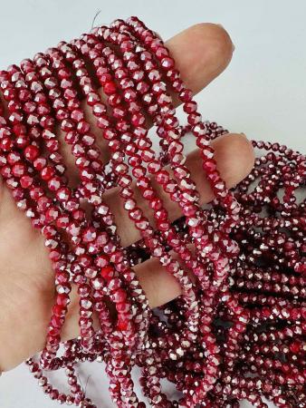 Кришталеві намистини 3,6х4,5мм (Рондель) бордового кольору зі сріблястим відливом