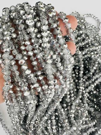 Кришталеві намистини 4,4х6мм (Рондель) срібного кольору