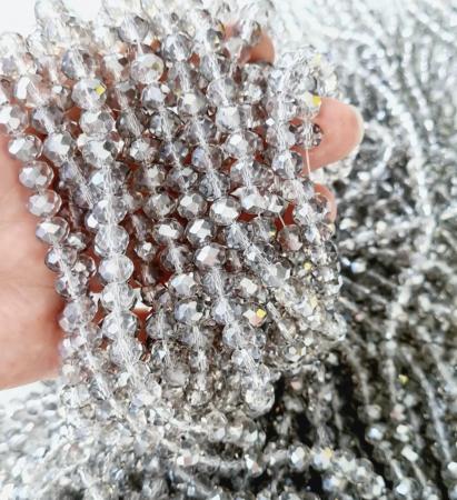 Кришталеві намистини 6х8мм (Рондель) світлого срібного кольору