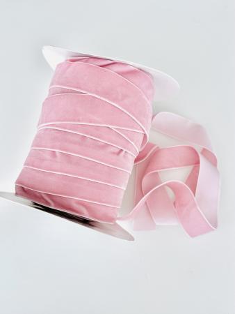 Оксамитова стрічка 2,5см колір рожева пудра