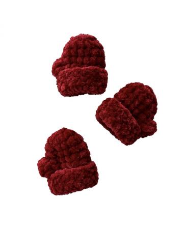 В'язані рукавички бордового кольору ручної роботи