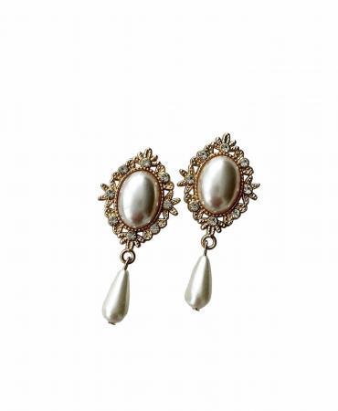 Стразова серединка з підвіскою перламутрова в золотій оправі 2,5х5,5см