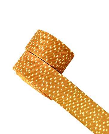 Репсова стрічка, шириною 2,5см оранжева в крапку