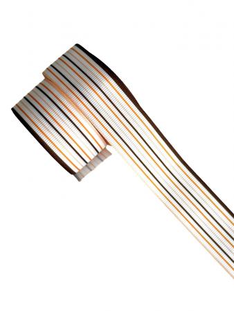 Репсова стрічка, шириною 2,5см, біла в темно зелену і оранжеву полоску