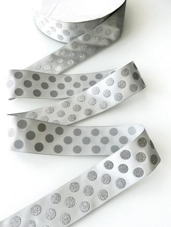 Стрічка сатинова з глітером, шириною 3,8см, срібного кольору