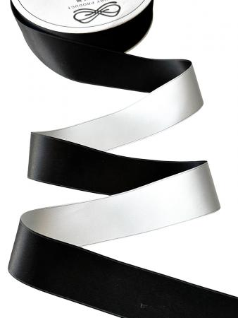 Стрічка сатинова, двостороння, шириною 3,8см, колір чорний+білий 