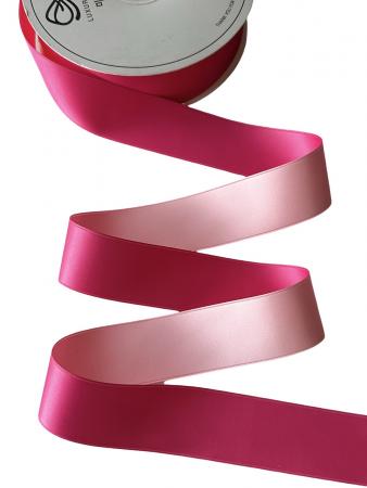 Стрічка сатинова, двостороння, розмір 3,8см, колір рожевий+ніжно рожевий