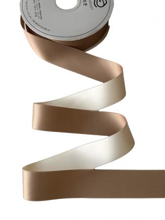 Стрічка сатинова, двостороння, ширина 3,8см, колір пудровий+молочний