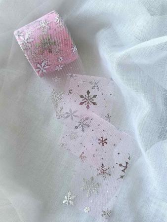 Фатин в срібну сніжинку, шириною 6см, ніжно рожевого кольору