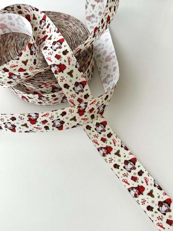 Репсова стрічка "Новорічні гноми", ширина 3,2см