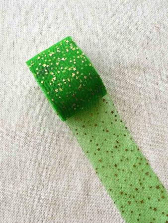 Фатин яскраво зелений в золоті зірочки