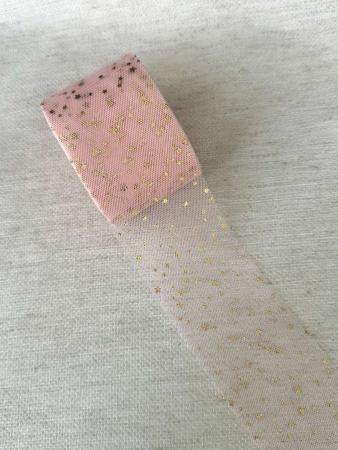 Фатин світло рожевий персик в золоті зірочки