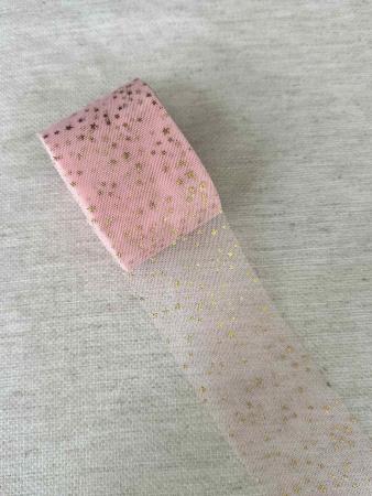 Фатин блідо рожевий  в золоті зірочки