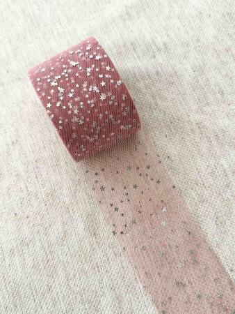 Фатин пильна роза в срібні зірочки