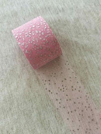 Фатин світло рожевий в срібні зірочки