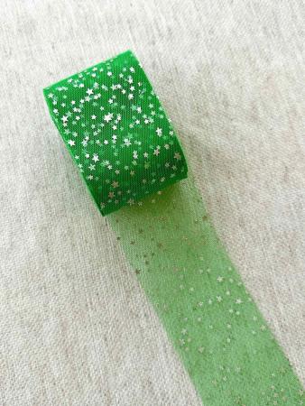 Фатин яскраво зелений в срібні зірочки
