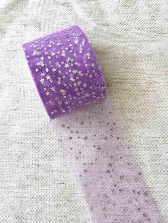 Фатин лавандовий в срібні зірочки