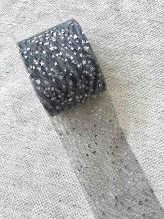 Фатин темно сірий в срібні зірочки