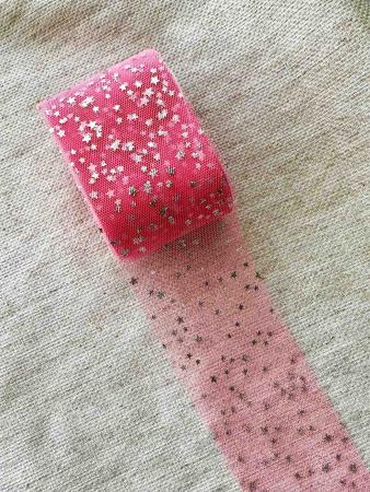 Фатин насичено рожевий в срібні зірочки